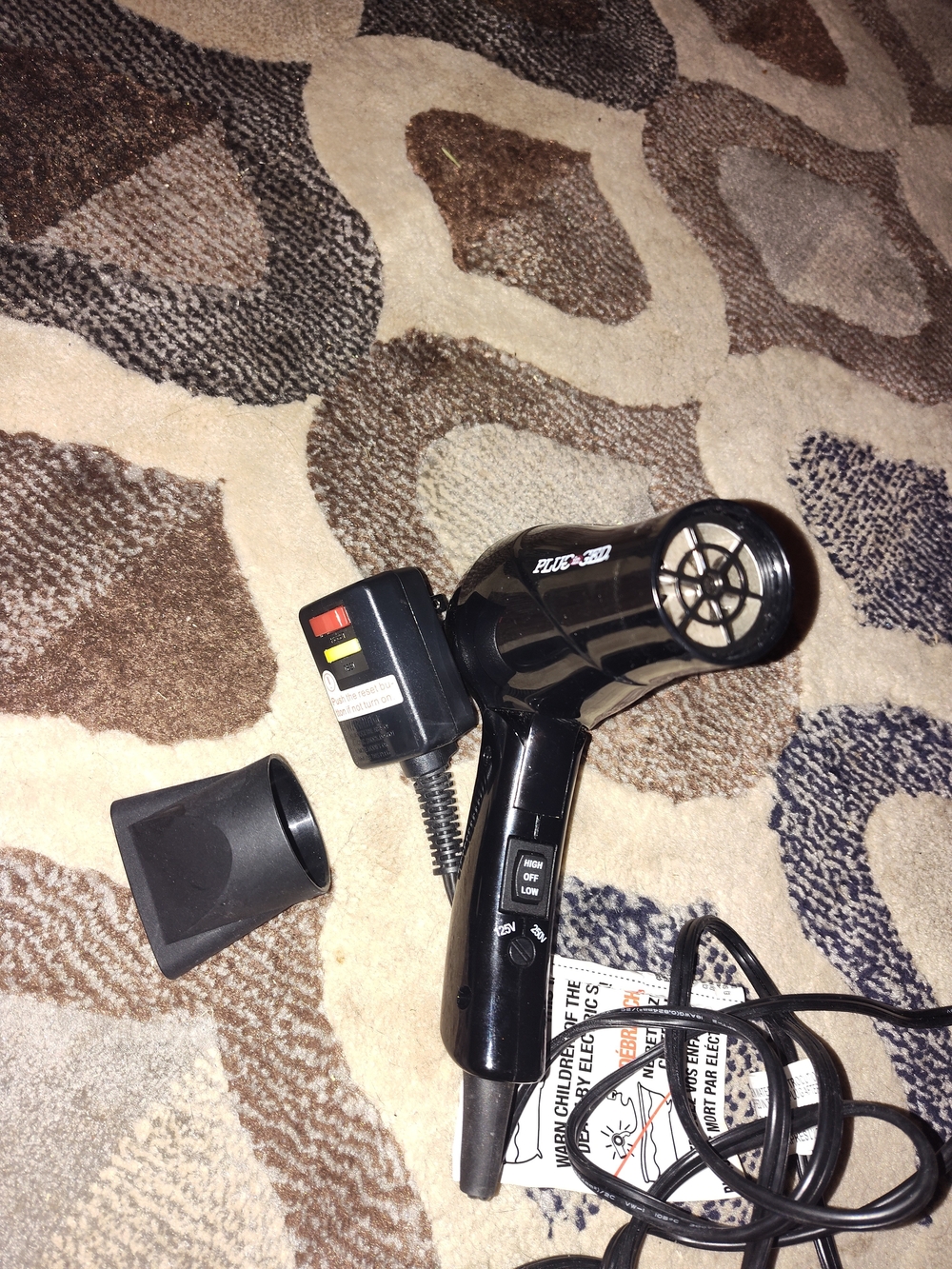 Black Travel Hair Dryer with Concentrator Nozzle
